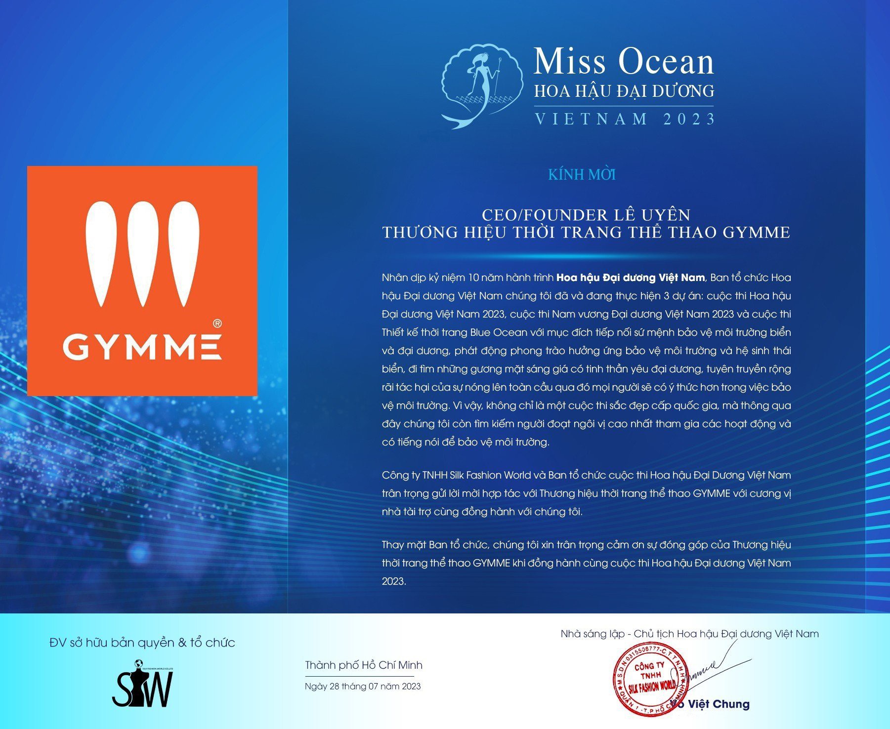Thương hiệu thời trang Gymme tự hào là đơn vị đồng hành cùng Hoa Hâu Đại Dương Việt Nam 2023 (Miss Ocean Vietnam 2023)
